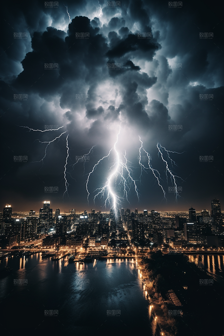 暴雨闪电自然现象恶劣天气摄影图