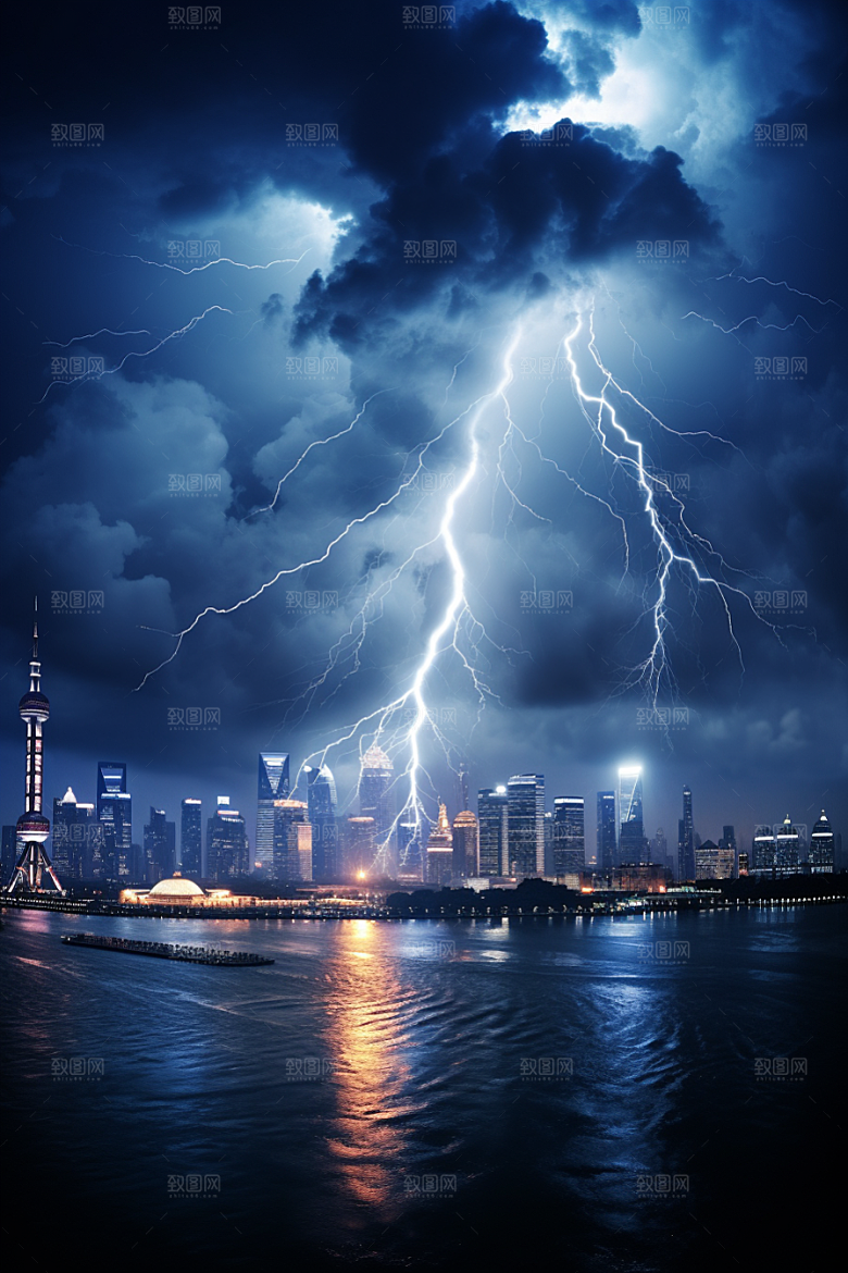 暴雨闪电自然灾害气象摄影图