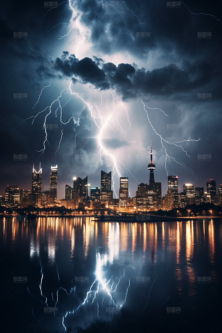 暴雨闪电恶劣天气高清摄影图