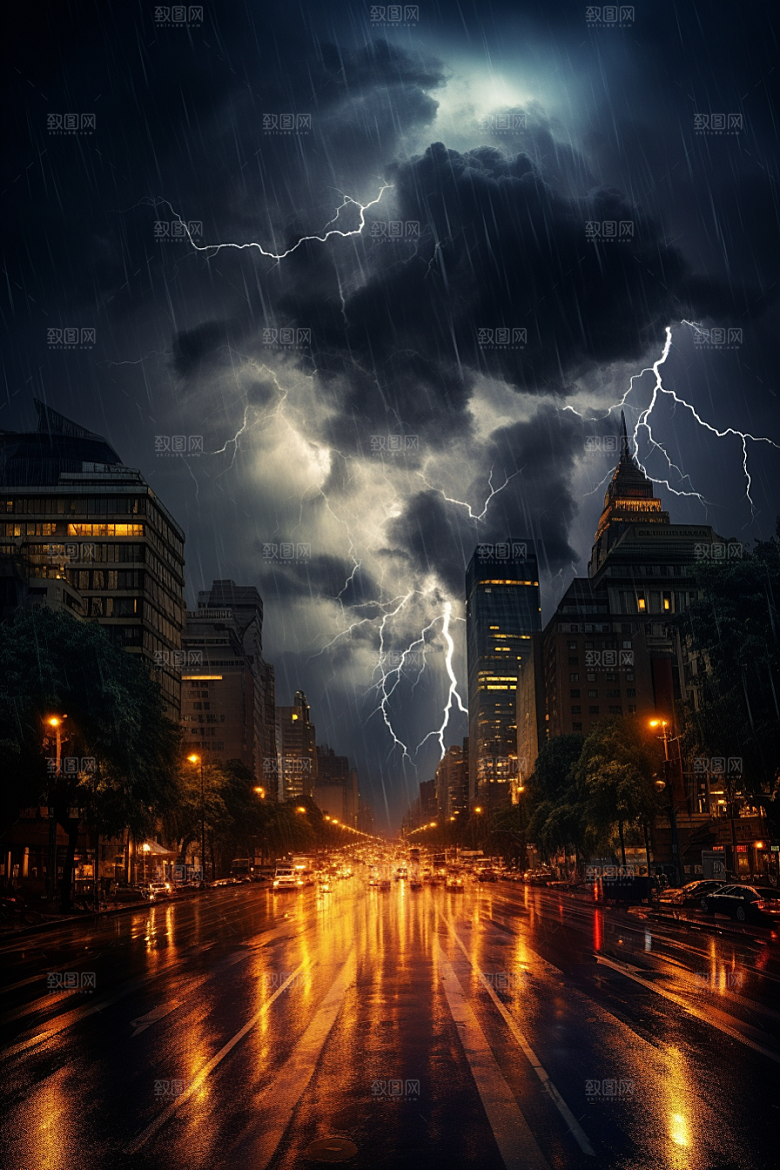 暴雨闪电雷暴高清摄影图