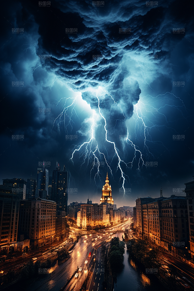 暴雨闪电电闪雷鸣雷暴摄影图
