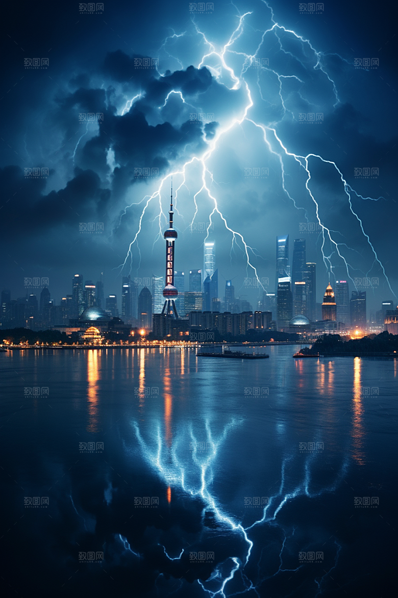 暴雨闪电电闪雷鸣雷雨摄影图