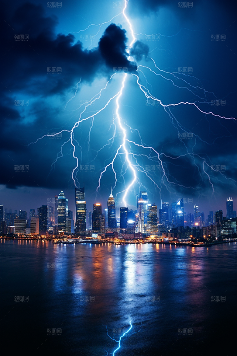 暴雨闪电高清气象摄影图
