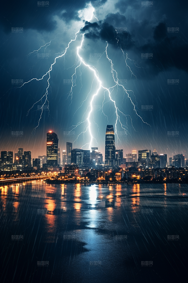 暴雨闪电电闪雷鸣雷雨摄影图