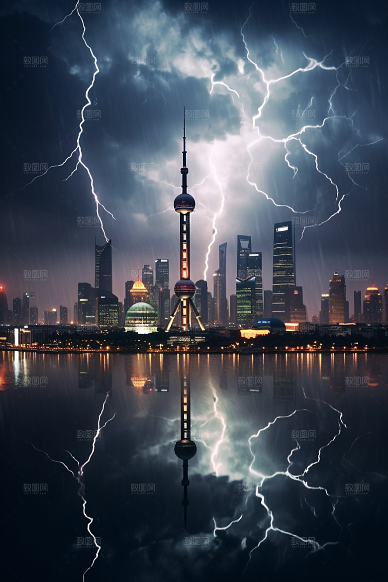 暴雨闪电气象自然灾害摄影图