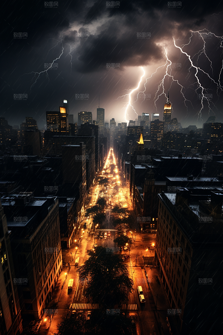 暴雨闪电高清自然灾害摄影图