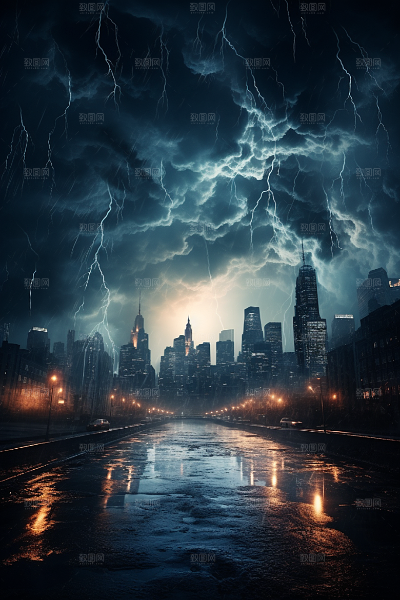 暴雨闪电高清电闪雷鸣摄影图