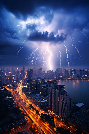 暴雨闪电自然灾害雷暴摄影图