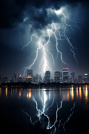 暴雨闪电自然灾害气象摄影图