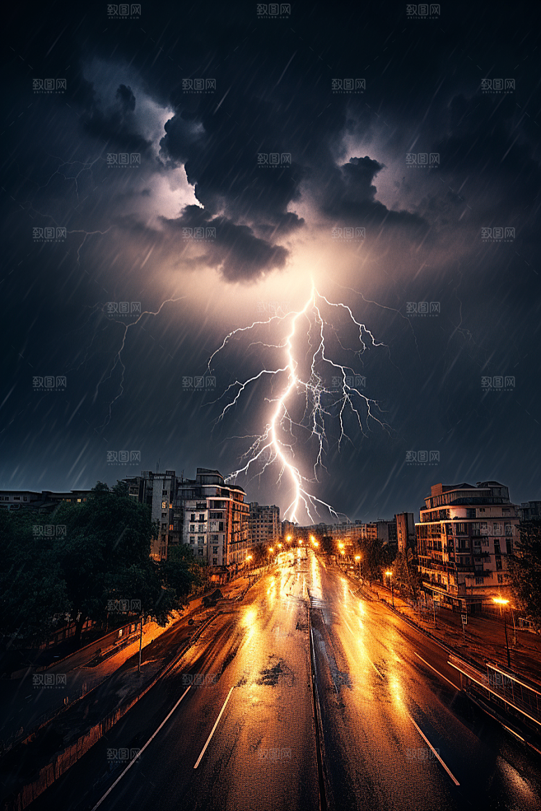 暴雨闪电极端天气雷暴摄影图