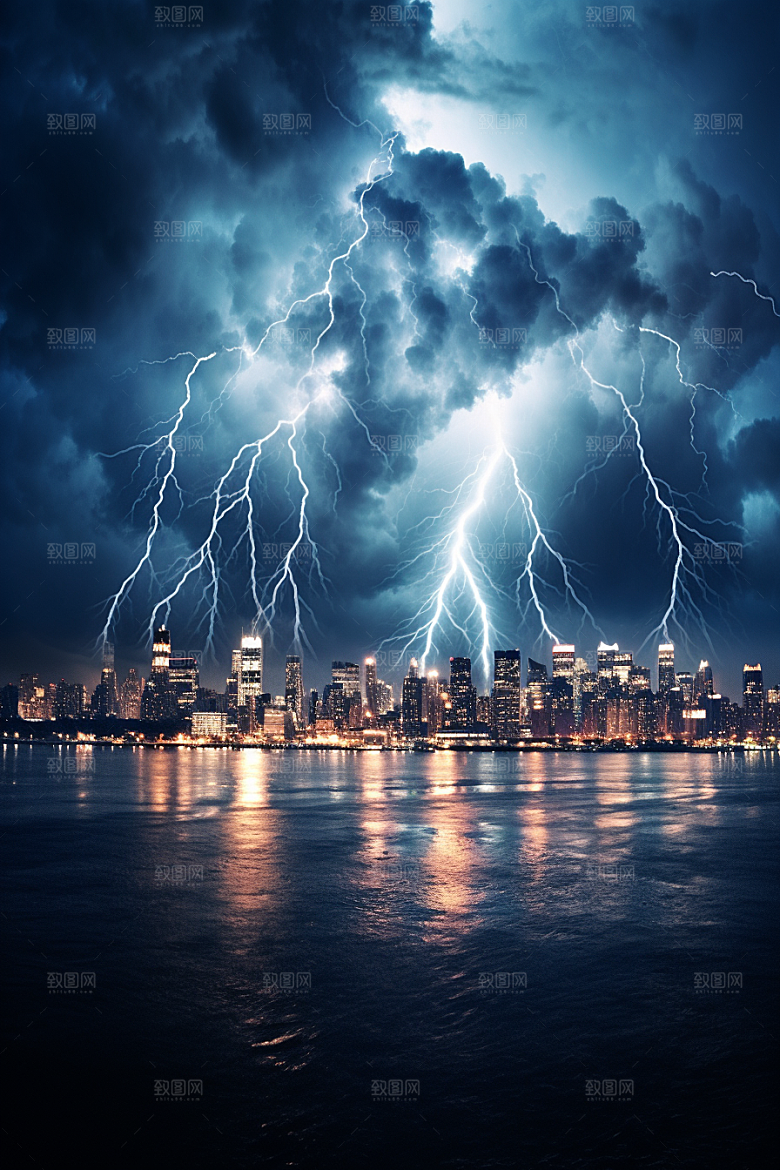 暴雨闪电雷雨恶劣天气摄影图