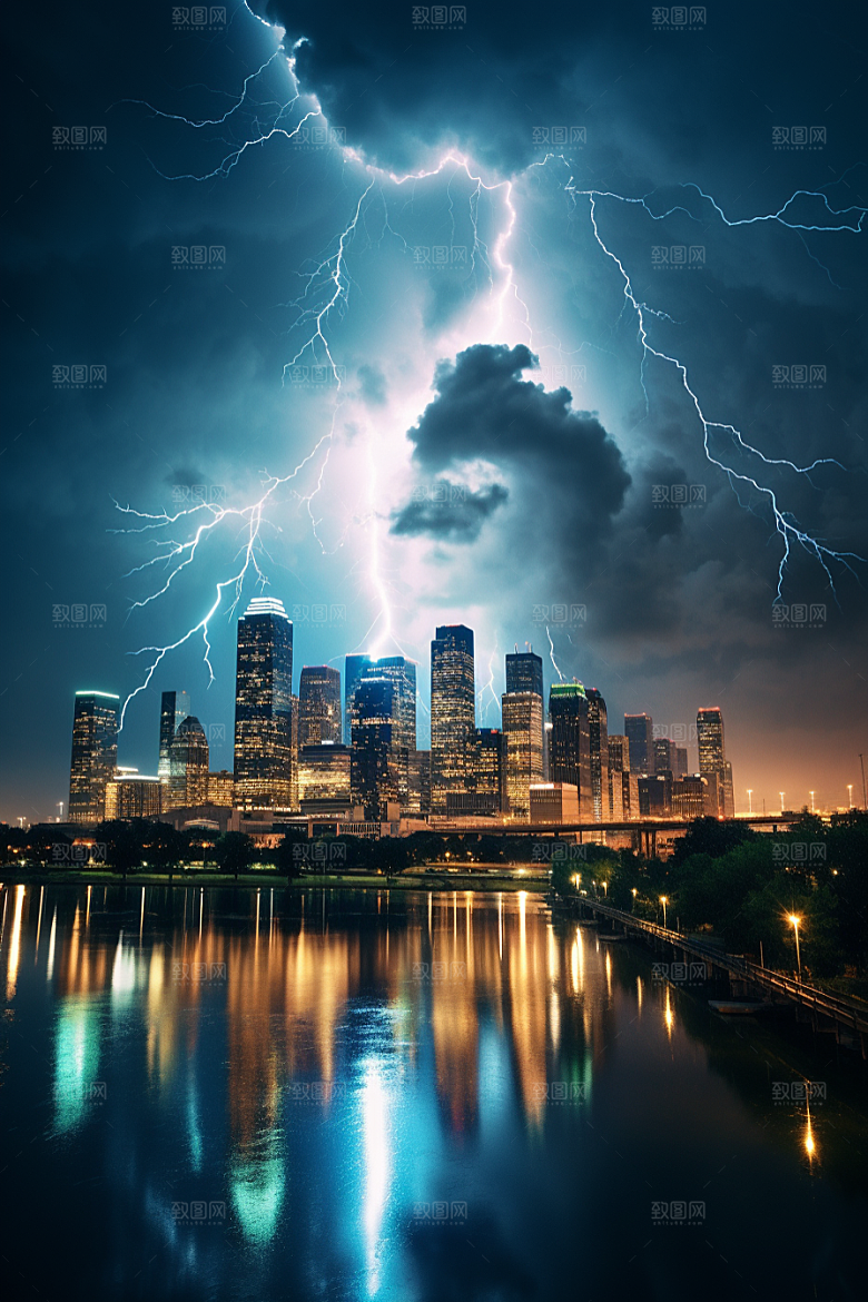 暴雨闪电极端天气恶劣天气摄影图