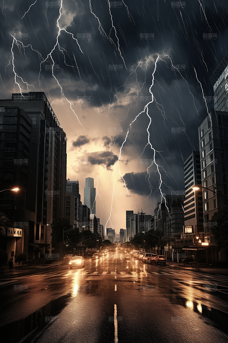 暴雨闪电极端天气自然现象摄影图