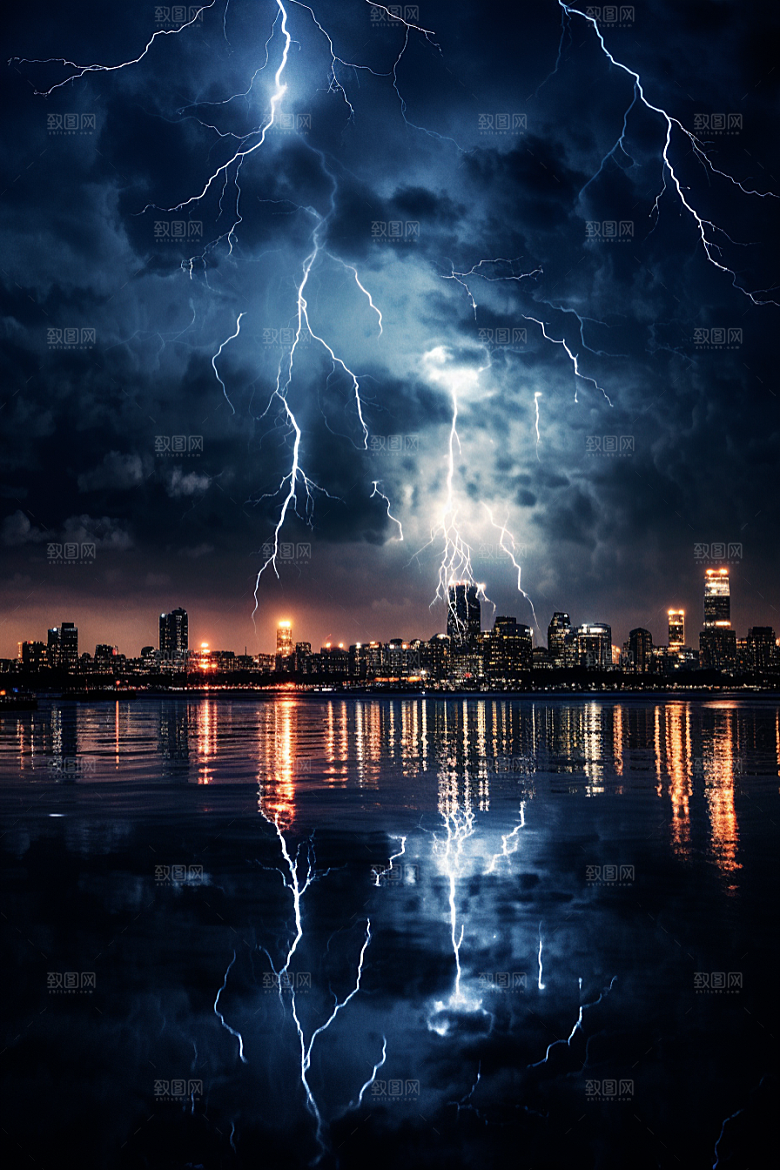 暴雨闪电恶劣天气雷雨摄影图