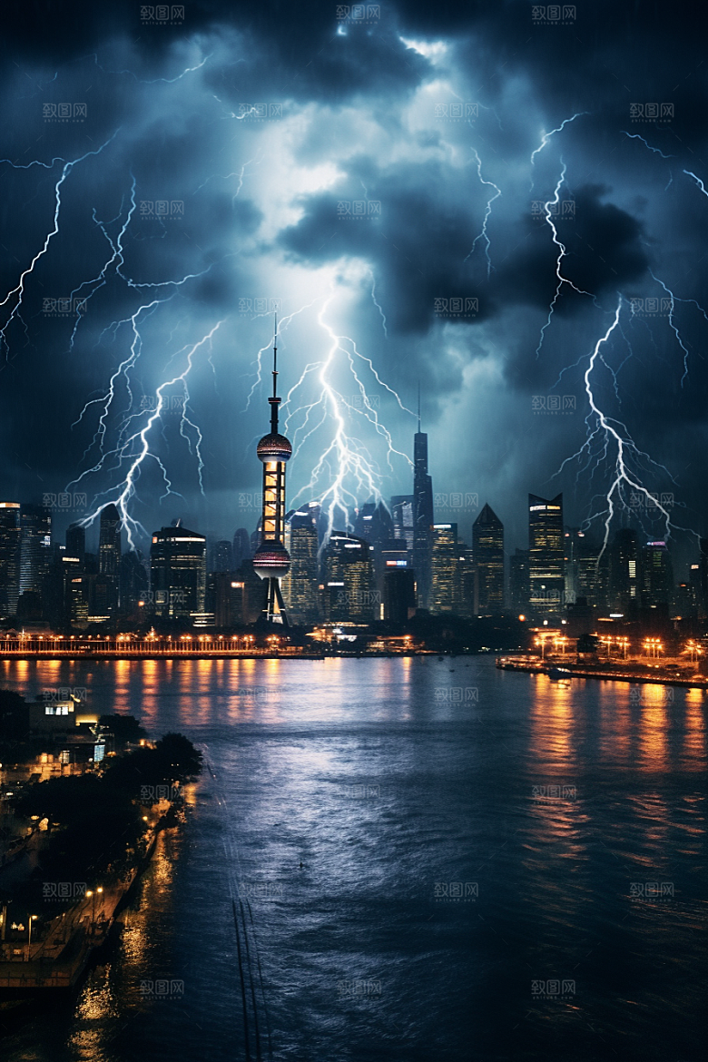 暴雨闪电极端天气雷雨摄影图