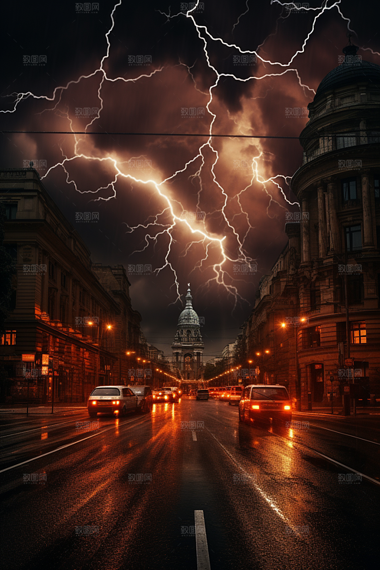 暴雨闪电恶劣天气高清摄影图