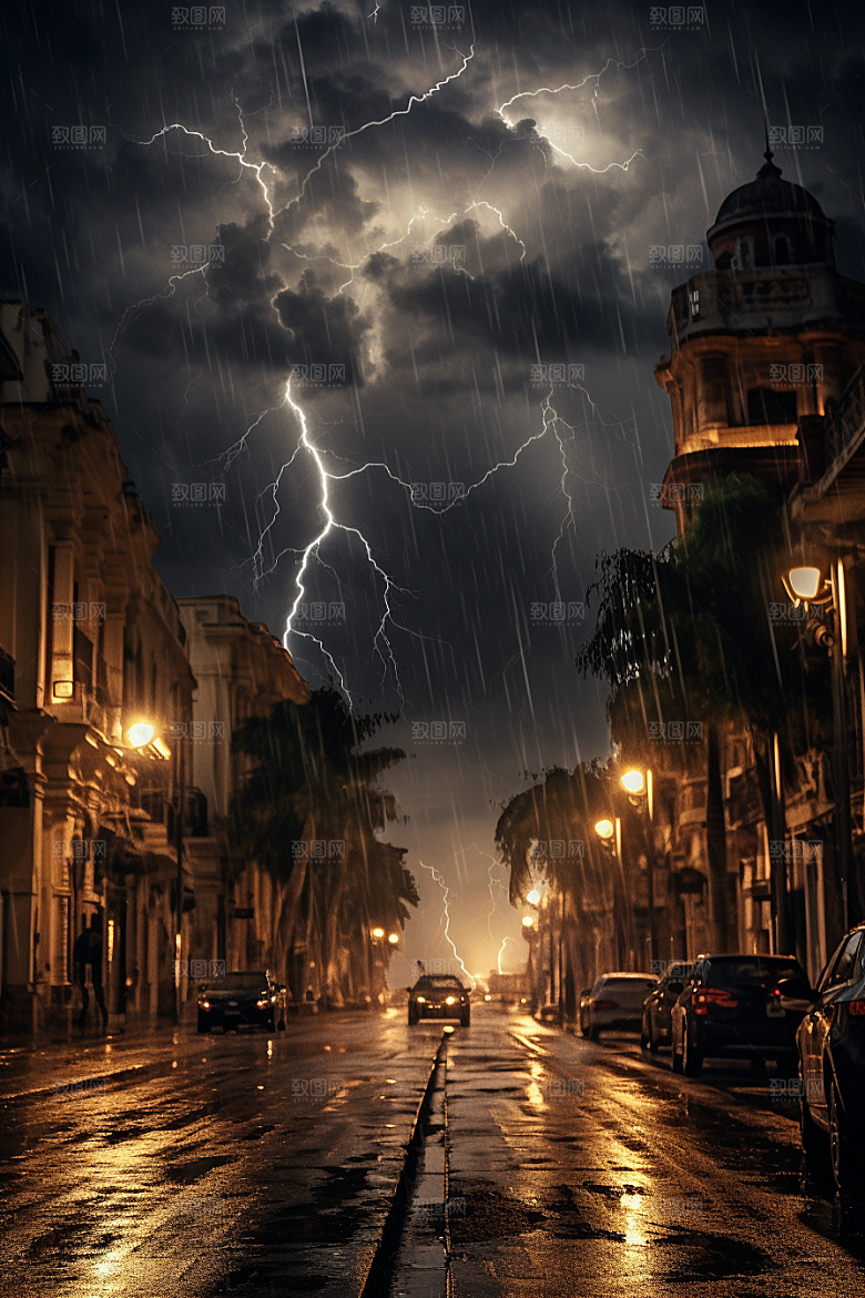 暴雨闪电雷暴恶劣天气摄影图