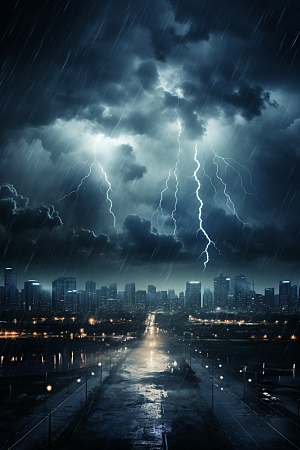 暴雨闪电雷暴气象摄影图