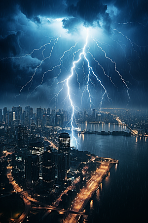 暴雨闪电自然现象气象摄影图