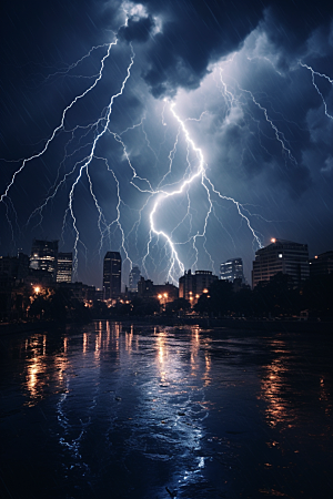 暴雨闪电自然灾害电闪雷鸣摄影图