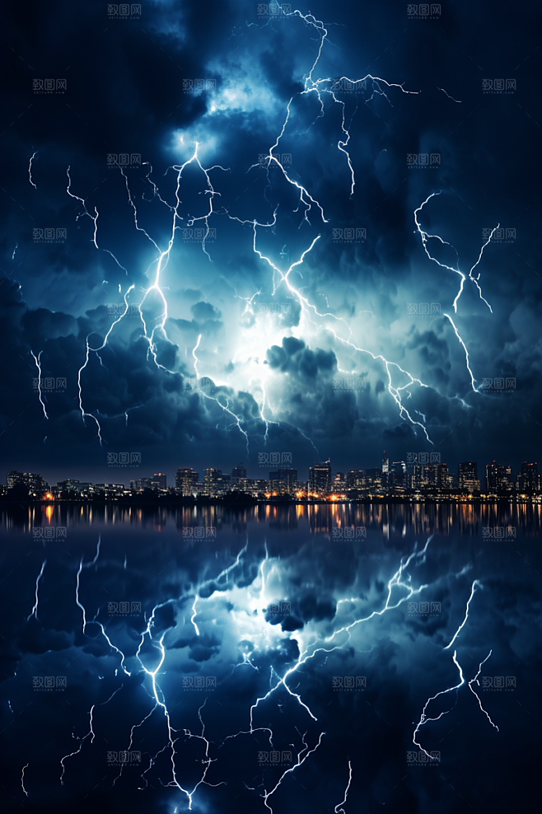 暴雨闪电恶劣天气电闪雷鸣摄影图