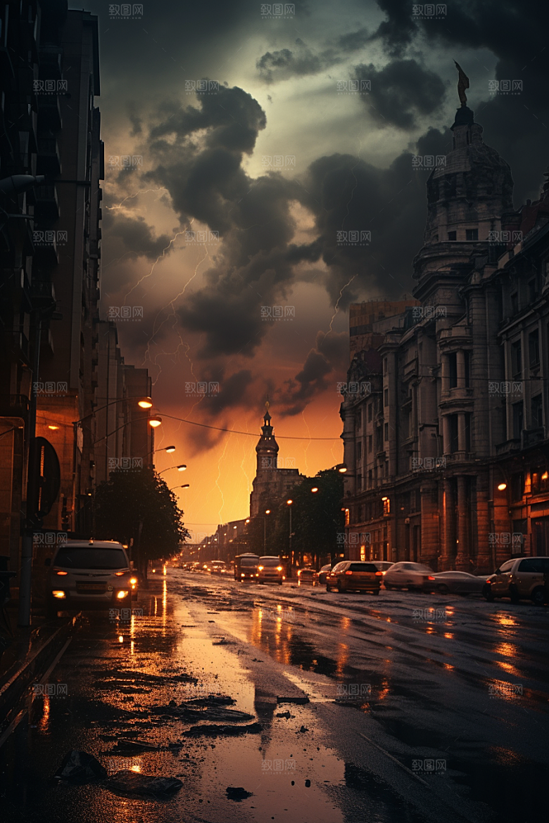 暴雨闪电高清城市摄影图