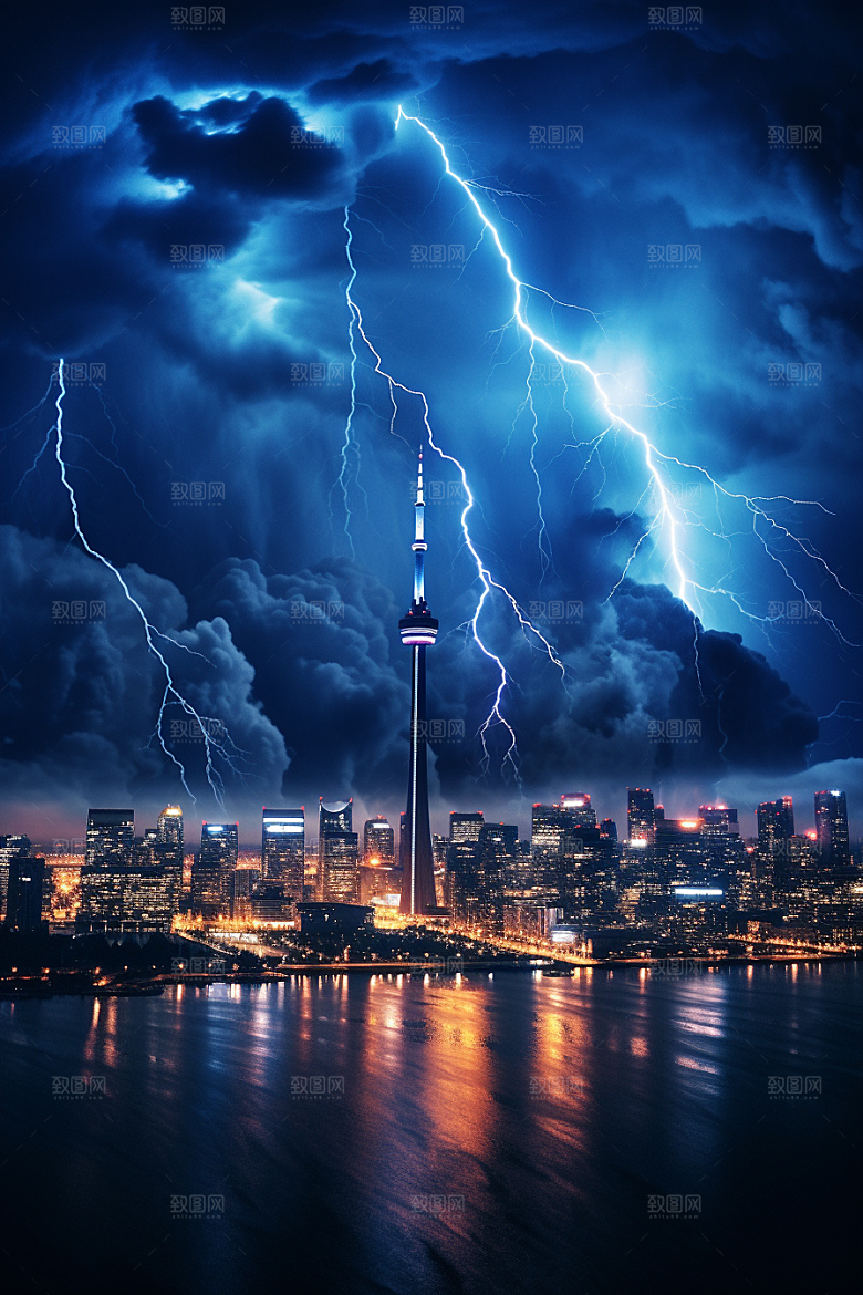 暴雨闪电极端天气气象摄影图