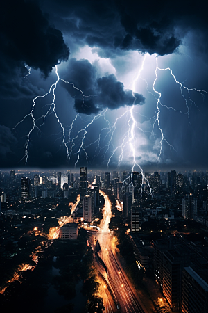 暴雨闪电雷雨自然现象摄影图