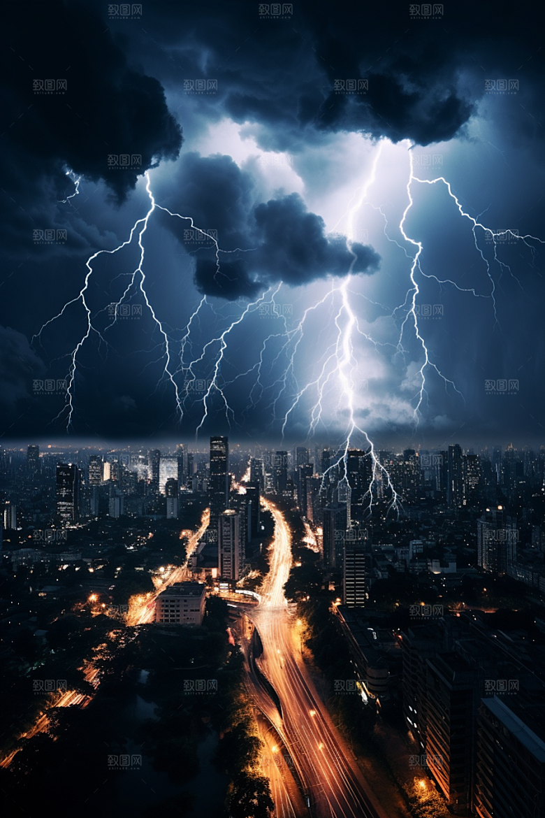 暴雨闪电雷雨自然现象摄影图