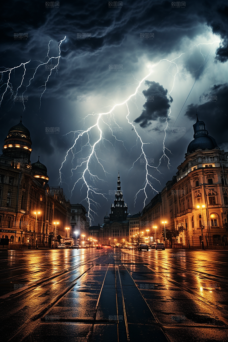 暴雨闪电恶劣天气高清摄影图