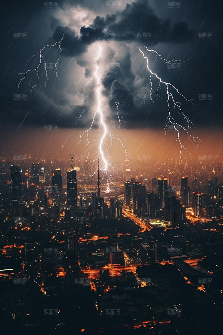暴雨闪电雷暴自然灾害摄影图