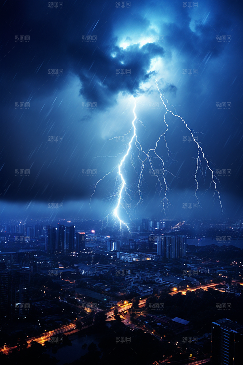 暴雨闪电自然现象雷雨摄影图