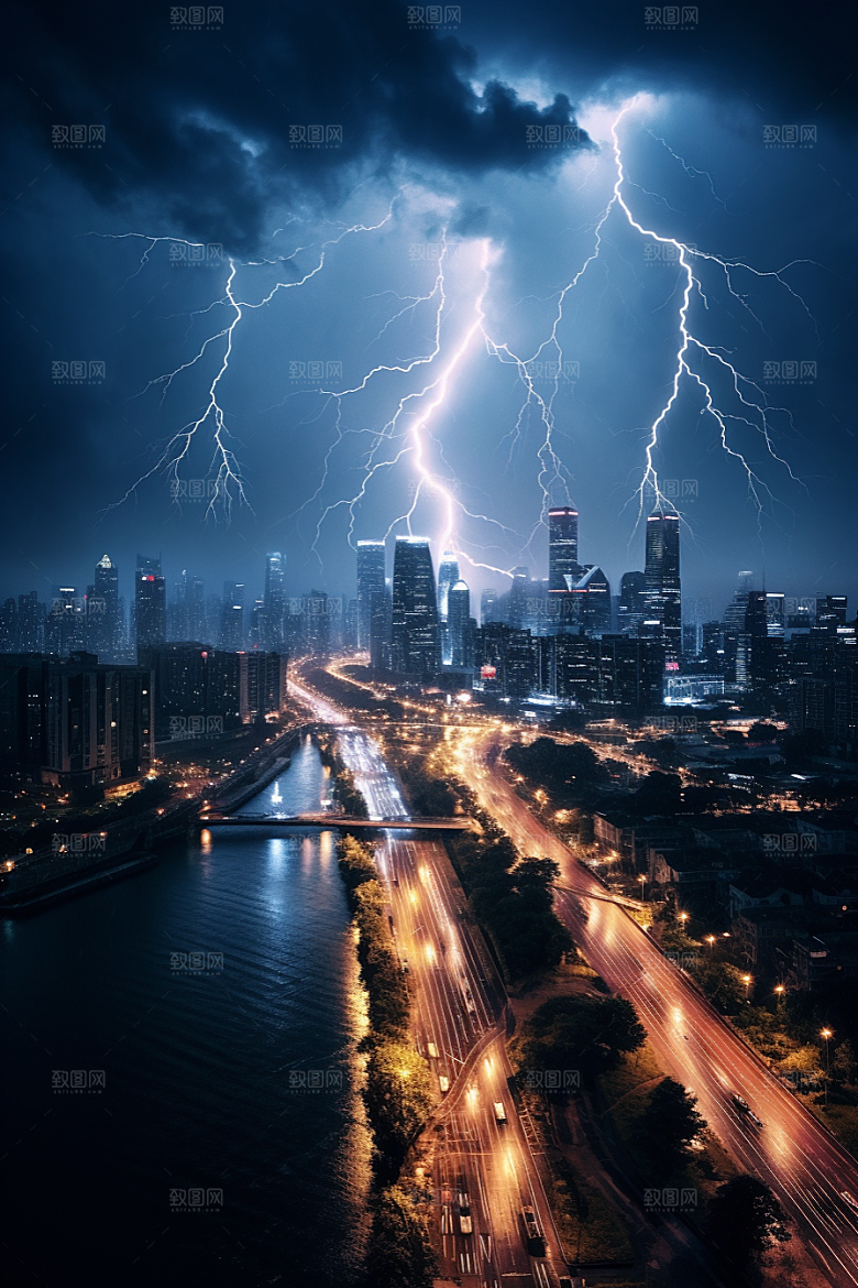 暴雨闪电高清自然灾害摄影图