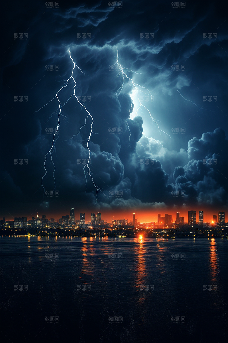 暴雨闪电雷雨电闪雷鸣摄影图