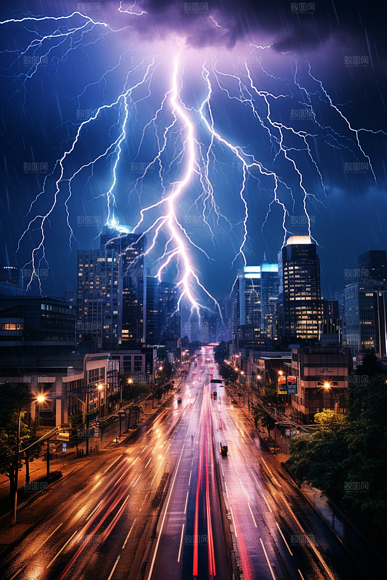 暴雨闪电气象高清摄影图
