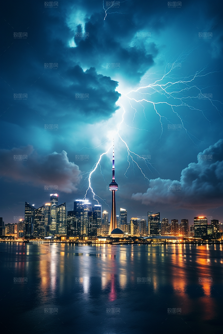 暴雨闪电极端天气气象摄影图