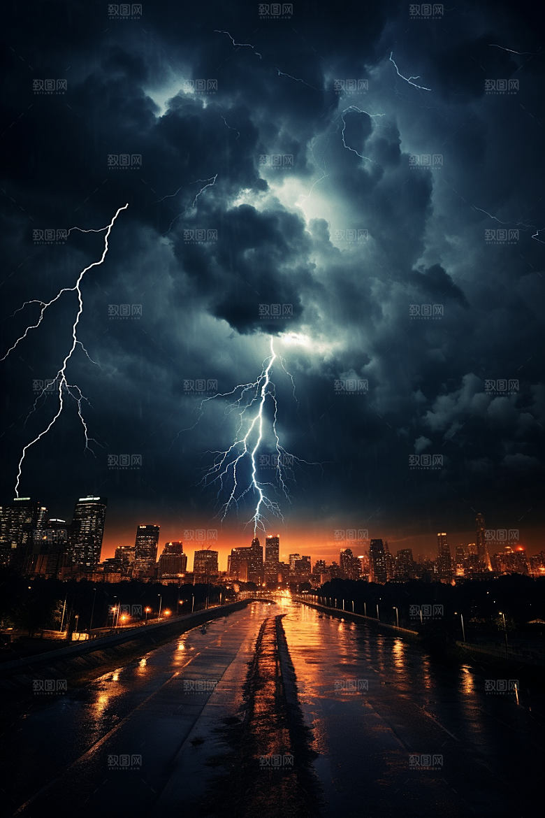 暴雨闪电电闪雷鸣自然灾害摄影图