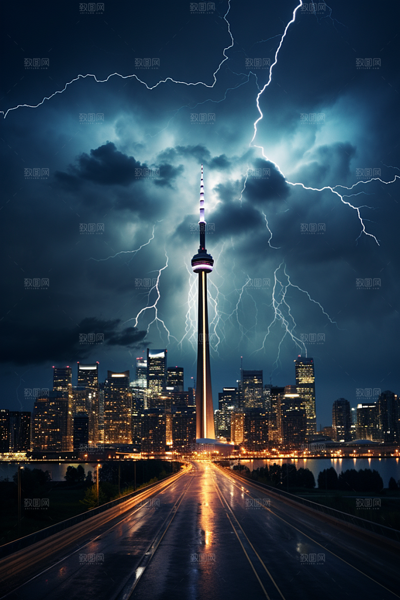 暴雨闪电雷暴自然现象摄影图