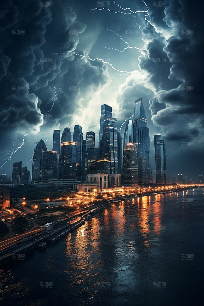暴雨闪电自然现象恶劣天气摄影图