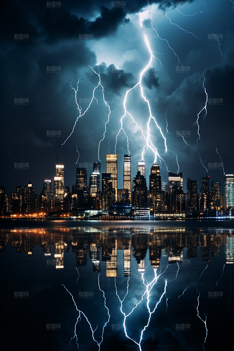 暴雨闪电电闪雷鸣恶劣天气摄影图