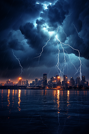 暴雨闪电自然灾害雷雨摄影图