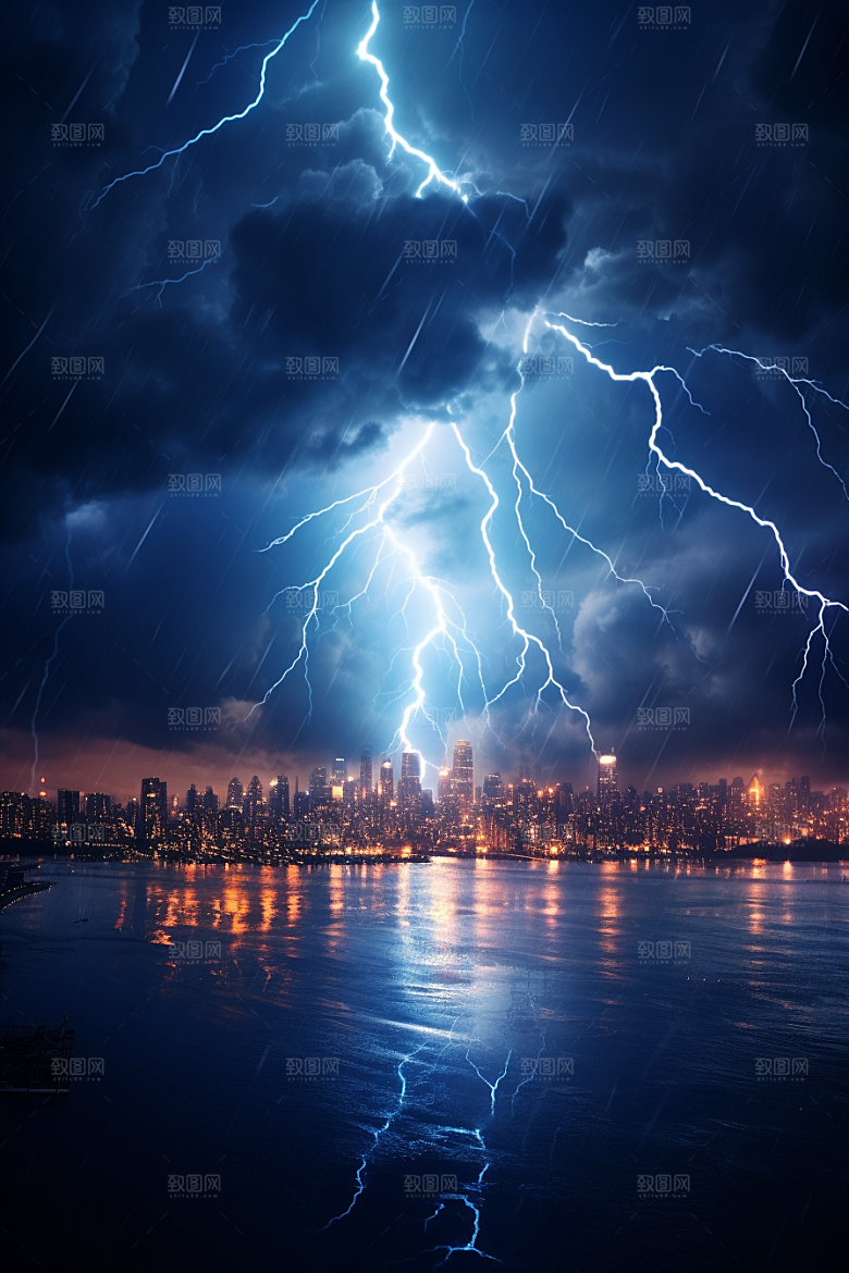 暴雨闪电电闪雷鸣雷暴摄影图