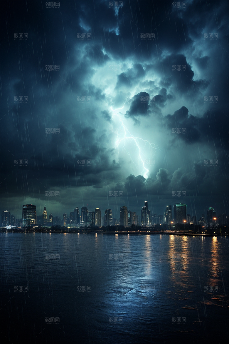 暴雨闪电气象自然灾害摄影图