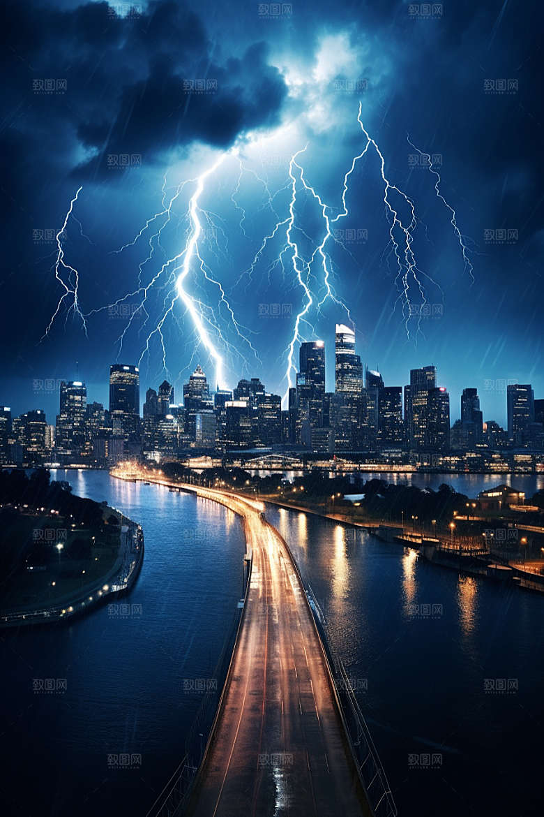 暴雨闪电雷暴雷雨摄影图