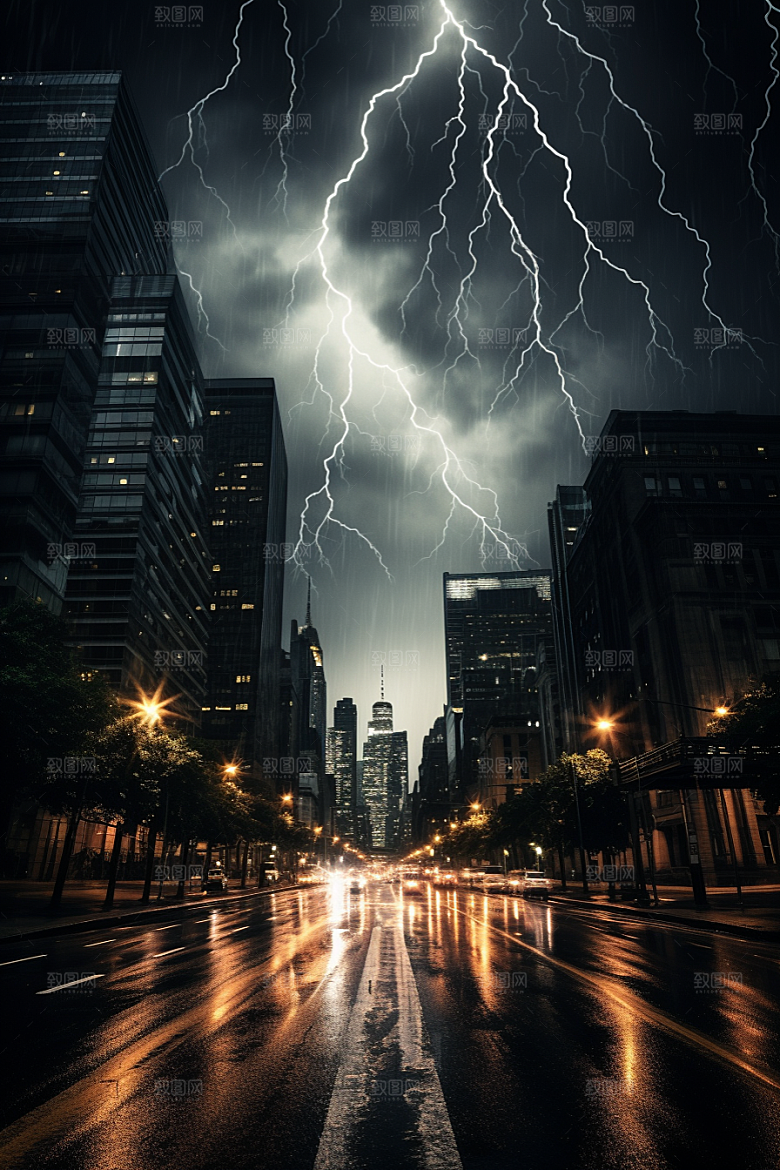 暴雨闪电自然现象恶劣天气摄影图