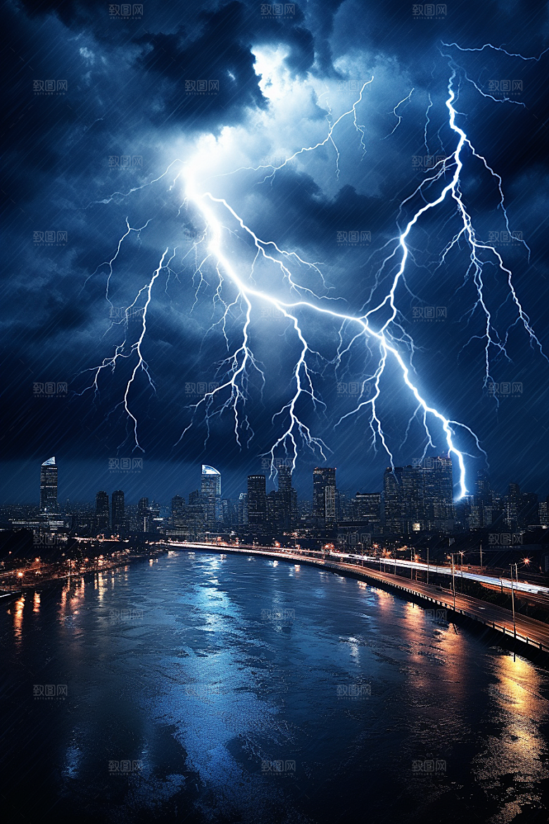 暴雨闪电高清恶劣天气摄影图