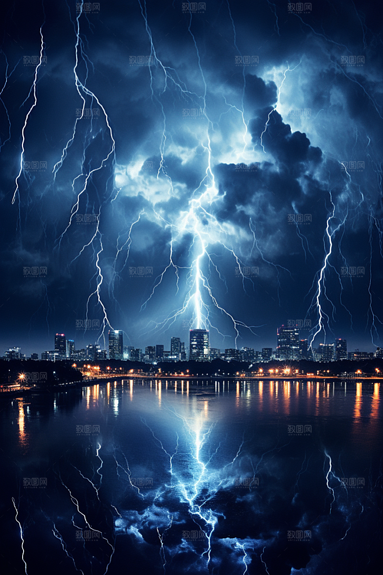 暴雨闪电恶劣天气雷暴摄影图