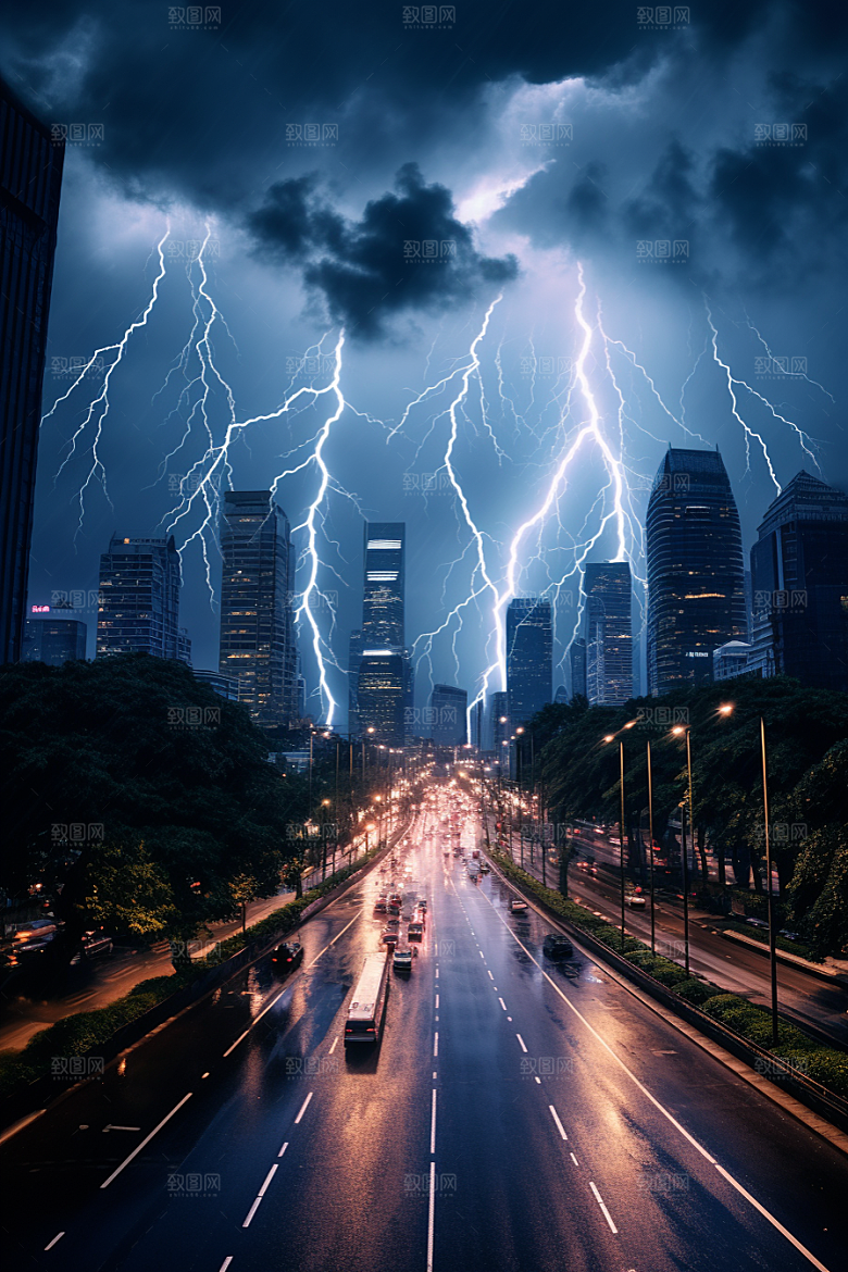 暴雨闪电恶劣天气雷雨摄影图