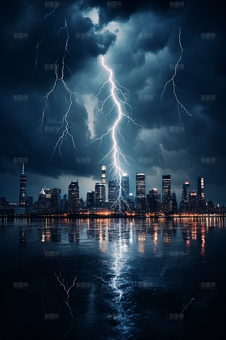 暴雨闪电电闪雷鸣恶劣天气摄影图