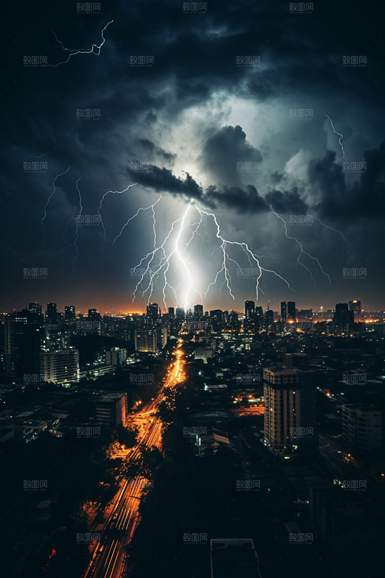 暴雨闪电恶劣天气自然灾害摄影图